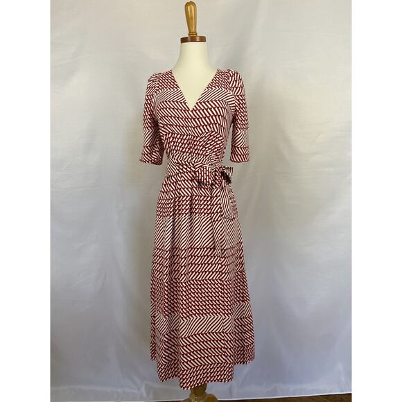 Joie Size 2 Cata Red Striped Midi Wrap Dress Art Deco Boho Festival - Picture 1 of 5